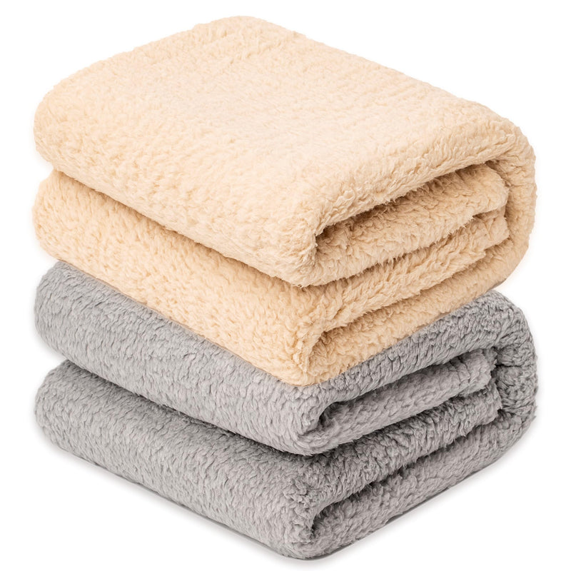 2 Blankets, Dog Cat Pet Blanket, Soft Warm Fleece, for Puppy, Small Dogs or Kitten, Cats, Plush Fuzzy Blanket for Bed, Sofa, Travel (60" x 40", 2/Pack, Beige+Light Gray) Beige+lightgray 60"L x 40"W, 2/Pack - PawsPlanet Australia