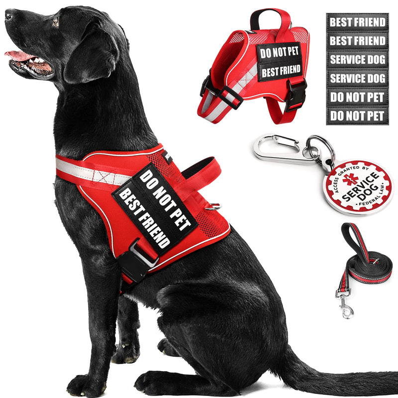 Service Dog Vest+ID Tag+Leash+6 Pcs Patches,Air Mesh Service Dog Harness with 2 Handles Dog Leash,2-Sided Metal Tag for Service Animals for Walking Training,No Pull Pet Harness Set Red XL X-Large - PawsPlanet Australia