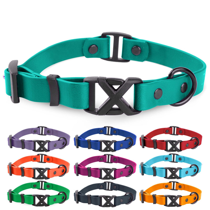 Light Duty Rivet Biothane Dog Collar - Teal, Waterproof, Odor Proof, Lightweight, Made in the USA, Curved Quick Release Plastic Buckle, Large 17-20" Neck W 1" x L 17-20" - PawsPlanet Australia