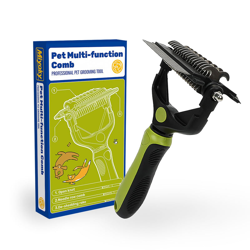 3-in-1 Pet Deshedding Tool - Undercoat Rake, Deshedding Brush, Dematting Comb for Dogs & Cats, Dog Brush for Shedding, Professional Grooming Brush for Double Coat, Long & Short Hair (Green) Green - PawsPlanet Australia