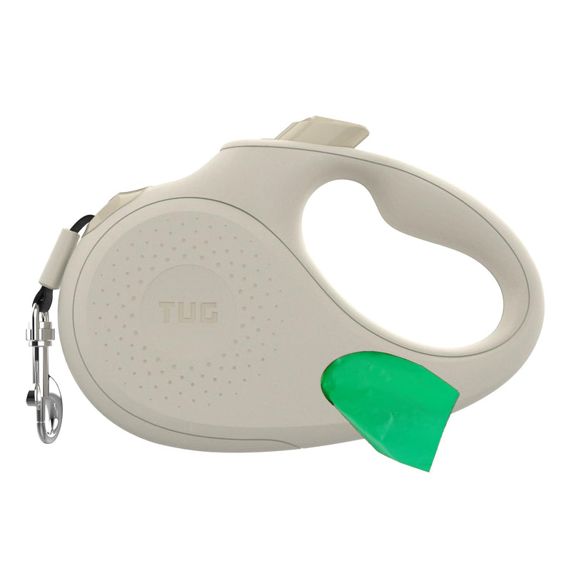 TUG Oval 360° Tangle-Free Retractable Dog Leash with Integrated Waste Bag Dispenser (Small, Cream) Small - PawsPlanet Australia