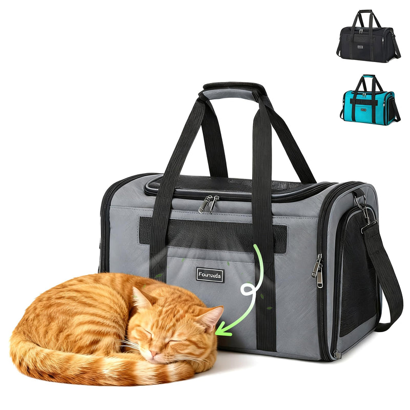 Cat Travel Carrier .Foldable Dog Carrier Bag, Soft Sided cat Carrier up to 20 Lbs,Pet Carrier Soft-Sided Escape Proof with 4 Ventilated Windows, Airline Approved Cat Carrier (Grey) Grey - PawsPlanet Australia