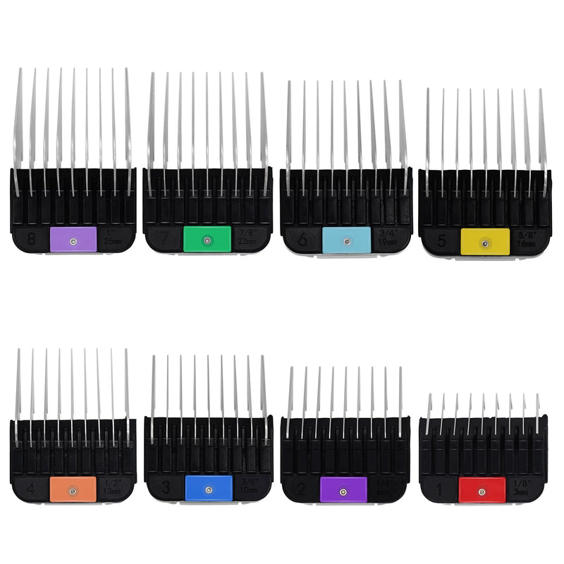 8 Pieces Professional Animal Stainless Steel Attachment Guide Guard Combs for A5 Style Detachable Blade Pet Groomers, Compatible with Wahl KM Series Andis AG BG Oster Classic 76 A5 A6 Animal Clippers - PawsPlanet Australia