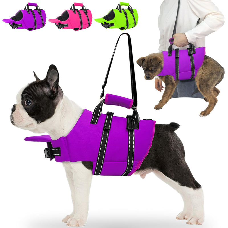 Fragralley Dog Life Jacket with Self-Locking Zipper, High-Buoyancy Ripstop Dog Swimming Vest, Floating Vest with Rescue Handle for Swimming and Boating, PFD Available for Small, Medium, and Large Dogs Purple X-Small - PawsPlanet Australia