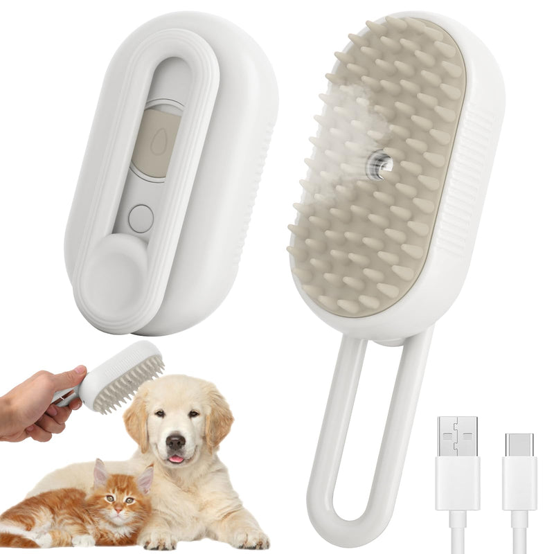 4 in 1 Cat Steam Brush for Shedding, Cleaning, Massage & Smooth, USB Rechargeable Pet Spray Hair Removal Comb, for Indoor Long/Short Haired Cats & Dogs (White) White - PawsPlanet Australia