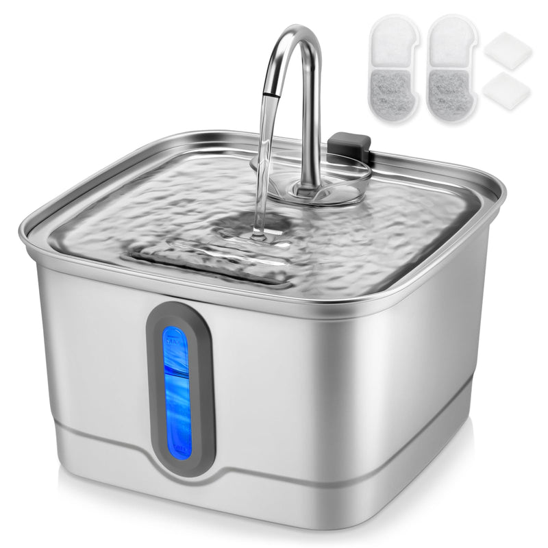 Stainless Steel Cat Water Fountain, 101oz/3L Automatic Pet Water Fountain, Dog Water Fountain with Replacement Filters for Cats, Small Dogs (2 Filters and 2 Sponges) Cat Fountain + 2 Filters + 2 Sponges - PawsPlanet Australia