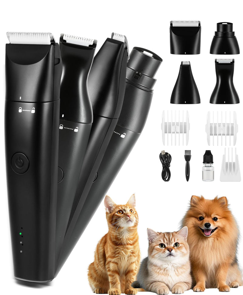 4 in 1 Dog Clippers for Grooming Paw Trimmer, USB-C Rechargeable Dog Grooming Clipper Kit Nail Ginder with Two Speeds, Cordless Pet Cat Trimmer Shavers for Thick Hairs for Poodle, Small Pets - PawsPlanet Australia