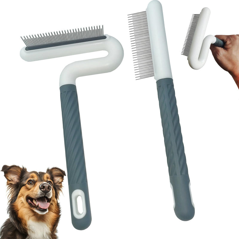 2 PCS Pet Comb with Long & Short Stainless Steel Teeth,Flea and Tick Comb for Dogs & Cats,Pet Grooming Brush for Short&Long Hair,2 different shapes with Rubber Handle - PawsPlanet Australia