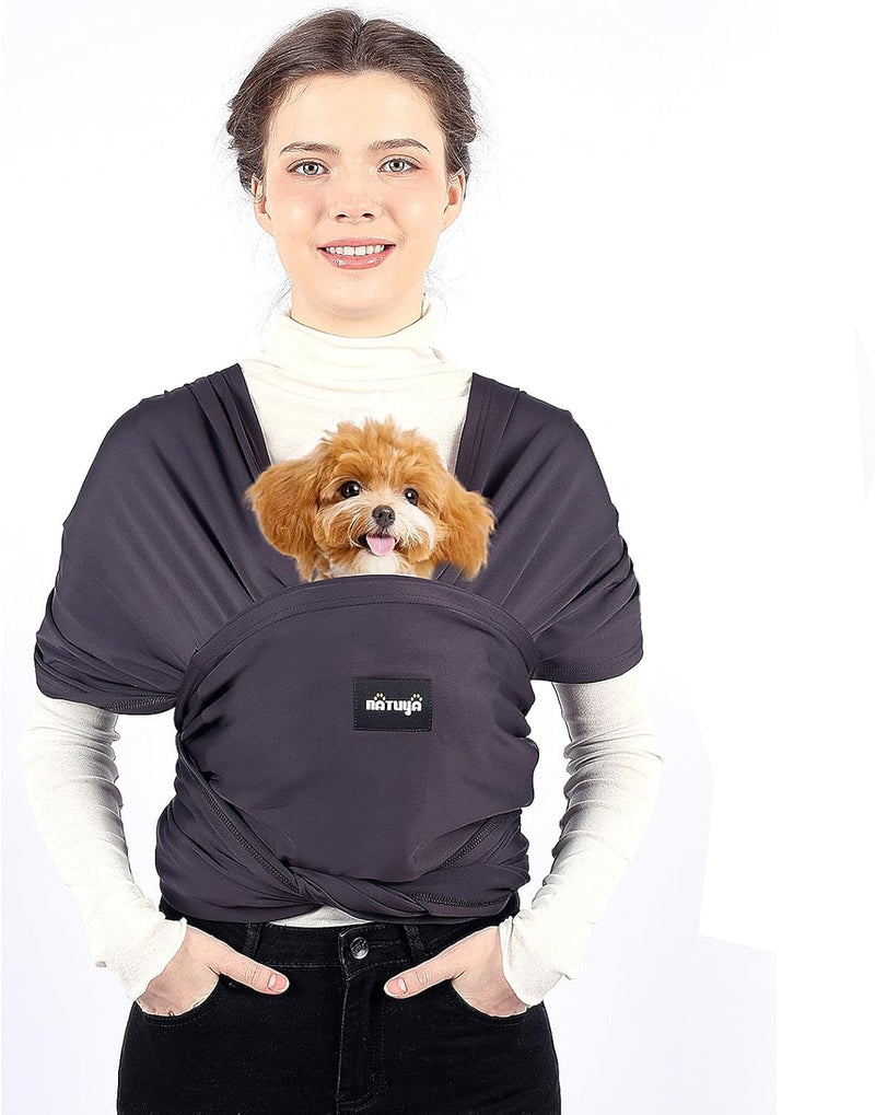 NATUYA Dog Sling Carrier, Small Dog Front Carrier, Lightweight Hands Free Puppy Carrier, Anti-Anxiety Cat Sling, Size Adjustable Premium Dog Carrier Sling Warp (Drak Grey) Drak Grey - PawsPlanet Australia