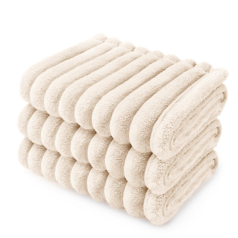 LINENLUX 1 Pack 3 Soft Fleece Dog Blanket for Pet Washable Warm Cat Puppy Fluffy Calming Flannel Beige Medium 30x20 inches (pack of 3) - PawsPlanet Australia