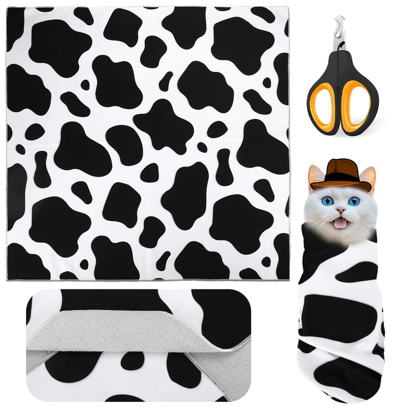 Mity rain Cat Grooming Supplies - Cat Wrap for Cutting Nails with Cat Nail Clipper, Cat Restraint for Nail Clipping to Anti-Runaway/Scratch/Bitten, Cat Swaddle Wrap for Calming & Holding Cat (XLarge) Cow X Large - PawsPlanet Australia