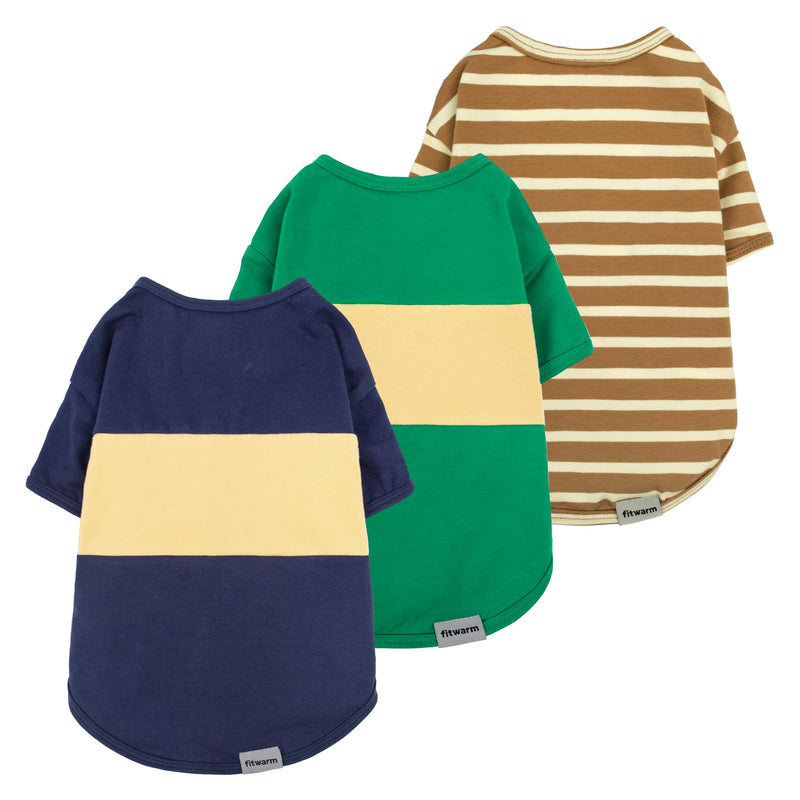 Fitwarm 3 Pack Color Block Striped Dog Shirt, Summer Dog Clothes for Small Dogs, Breathable Lightweight Dog Tshirt, Pet Outfit, Navy Blue, Sea Green, Brown, Large Navy Blue-Sea Green-Brown - PawsPlanet Australia