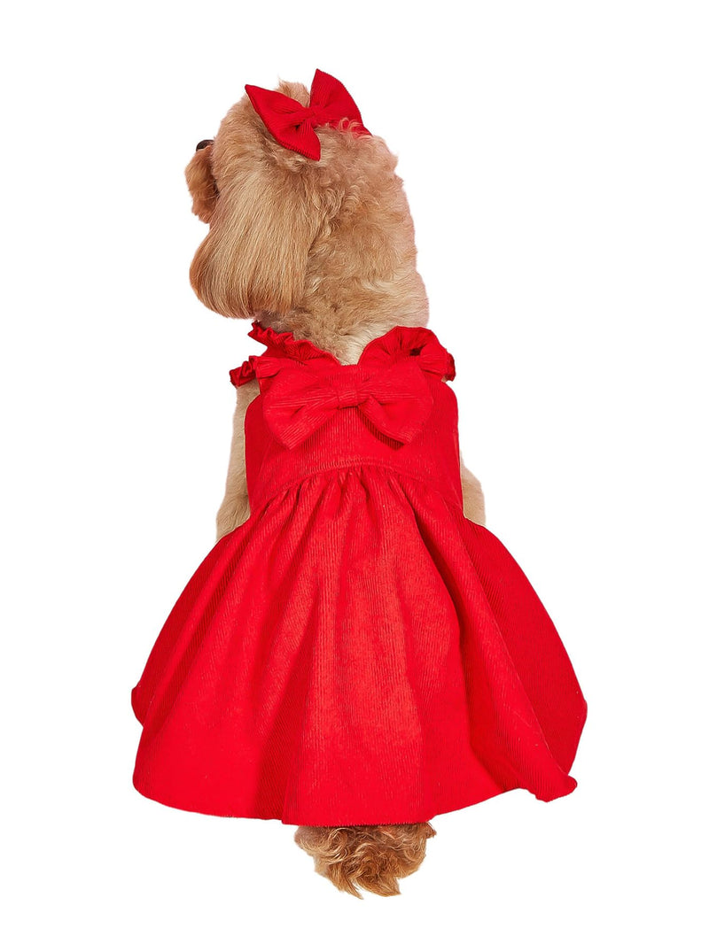 GORGLITTER Bow Dog Dress Ruffle Trim Princess Dress Pet Clothes with Bow Clip Red Large - PawsPlanet Australia