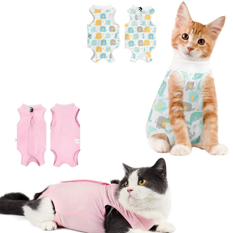 2PCS Cat Recovery Suit for Abdominal Wounds or Skin Diseases, Pink &Green Elephant Cat Onesie for Cats After Surgery Female Kitten Recovery Suit, Breathable E-Collar Alternative for Cats After Spay An - PawsPlanet Australia