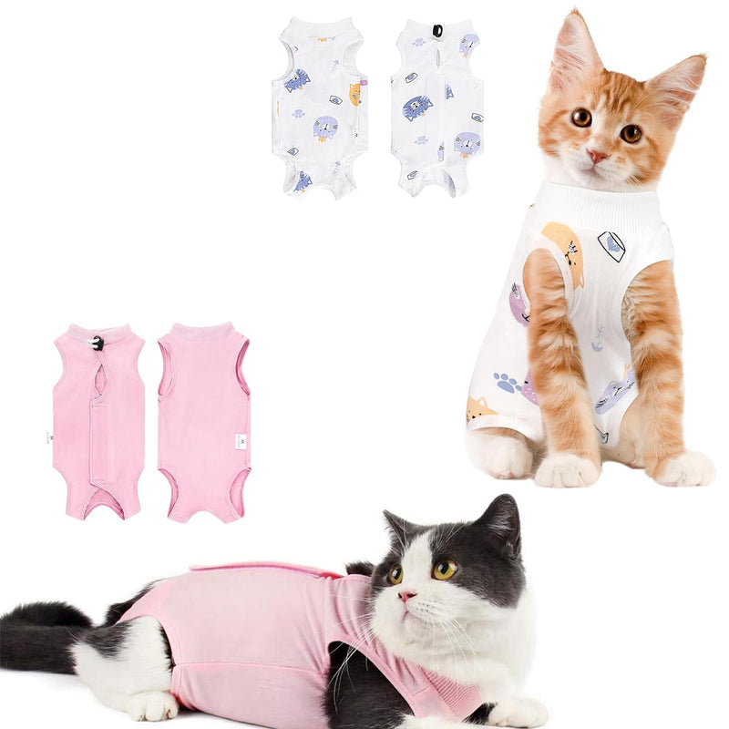 2PCS Cat Recovery Suit for Abdominal Wounds or Skin Diseases, Pink &Blue Kitten Cat Onesie for Cats After Surgery Female Kitten Recovery Suit, Breathable E-Collar Alternative for Cats After Spay Anti - PawsPlanet Australia