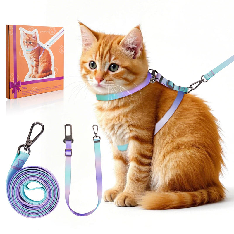Cat Harness and Leash Set, Collars,Car Seat Belt [4 in 1 Detachable & Adjustable] Escape Proof Cat Harness, Comfortable Soft Lightweight, Walking Travel Kitten Harness for Small Medium Large Cats (M) M