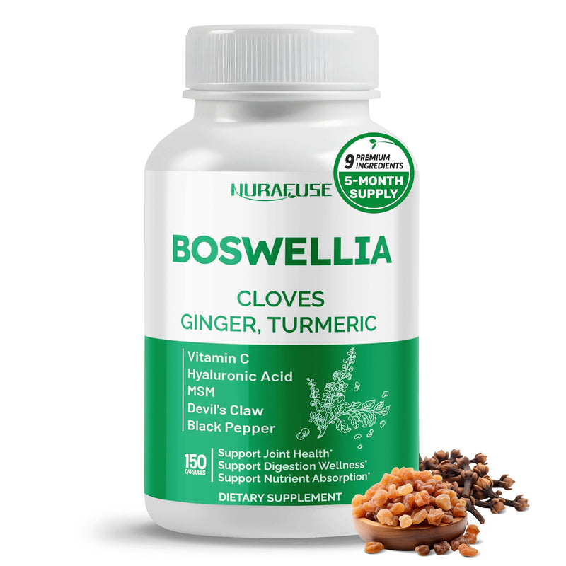 Boswellia with Cloves, Ginger, Turmeric, Vitamin C, Hyaluronic Acid, MSM, Devil's Claw – Supports Joint Health, Digestive Wellness* & Nutrient Absorption* 150 count (pack of 1) - PawsPlanet Australia