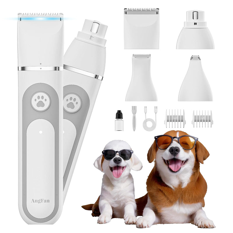 Dog Clippers Grooming Kit with 4 in 1 Tools, Cordless Dog Paw Trimmer & IPX7 Waterproof & Dogs Nail Grinder, Low Noise Quiet Design with Silicone Grip for Dogs and Cats Gray - PawsPlanet Australia