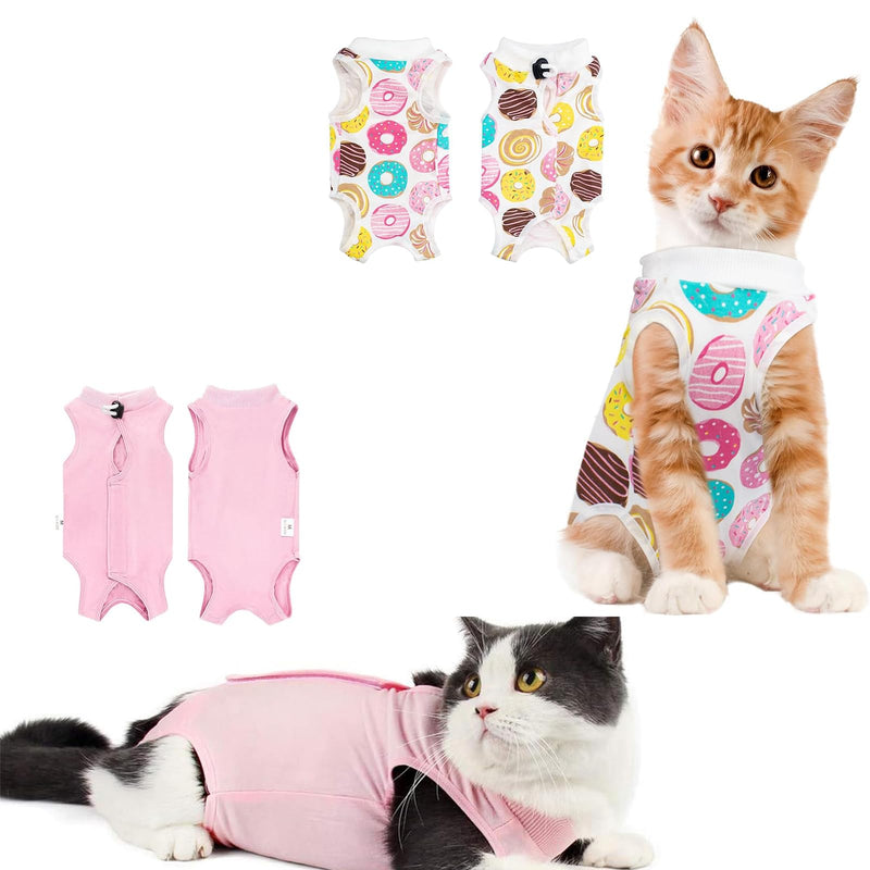 2PCS Cat Recovery Suit for Abdominal Wounds or Skin Diseases, Pink & Donut Cat Onesie for Cats After Surgery Female Kitten Recovery Suit, Breathable E-Collar Alternative for Cats After Spay Anti - PawsPlanet Australia