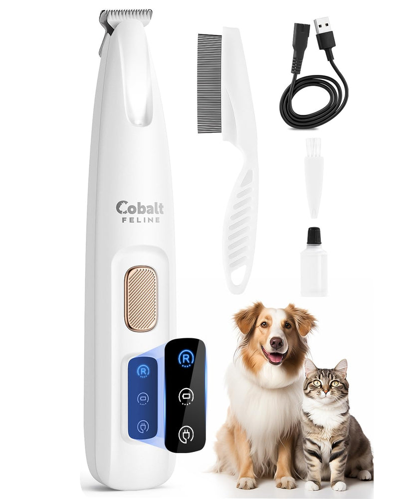 Dog Paw Trimmer with LED Light, 35 dB Low Noise Waterproof Rechargeable Pet Paw Trimmer for Pet Paws, Ears, Rump, Face, Eyes (White) White - PawsPlanet Australia