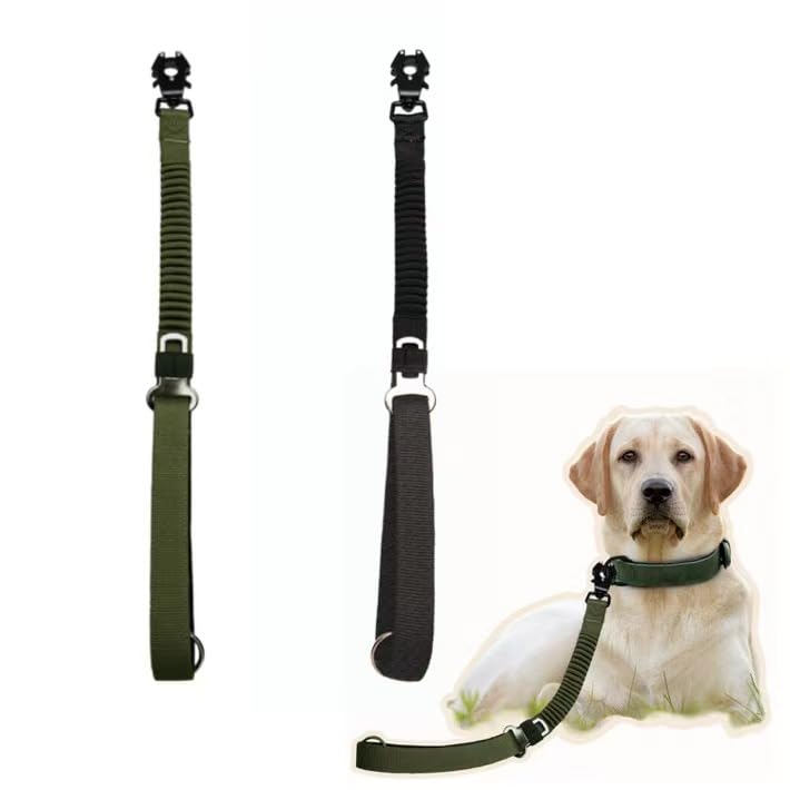 2PCS Tactical Dog Leash Heavy Duty, 20-25Inch Bungee Dog Leash, Training Walking Bungee Lead with Heavy Duty Frog Clip Car Seatbelt for Medium Large Dogs Training Walking (Black, Green) Black, Green - PawsPlanet Australia