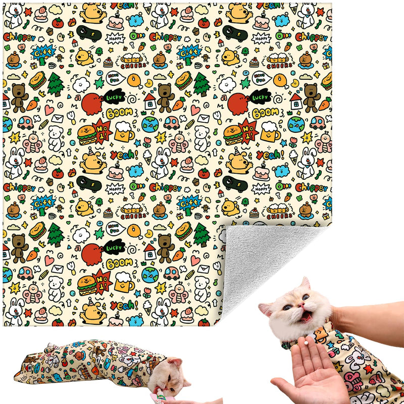 Cat Grooming Wrap, Self-Adherent Soft Cat Blanket to Wrap, Nail Clipping, Anti-Bite, Anti-Scratch, Anti-Escape Calming Wrap (Cute Prints, 0-3 lbs) Cute Prints