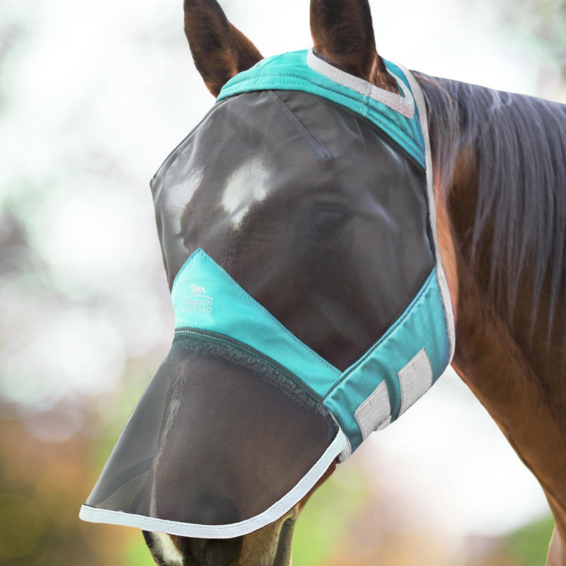 Harrison Howard CareMaster Pro Luminous Horse Fly Mask Large Eye Space Full Face Standard with Nose No Ears Summer Mint L - PawsPlanet Australia