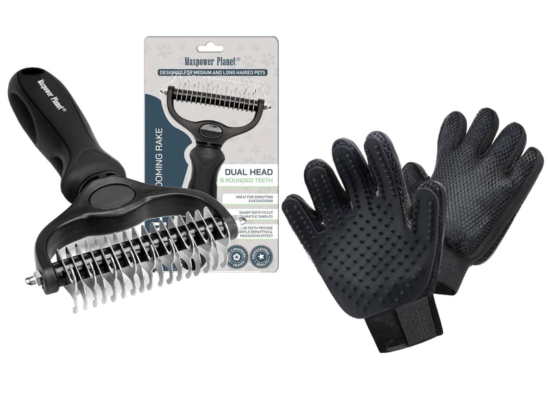 Maxpower Planet Hair Brush & Grooming Gloves for Dogs and Cats - Black - PawsPlanet Australia