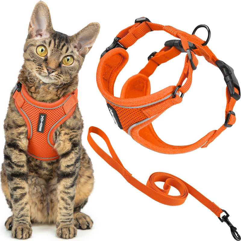 Voyager Escape Proof Cat Harness and Leash Set with Reflective Stitching, Neoprene Handle 5ft - Supports Small, Medium and Large Cats, Kittens for Walking by Best Pet Supplies - Orange, XXS Orange (327) XXS (Chest: 11.5 - 14") - PawsPlanet Australia