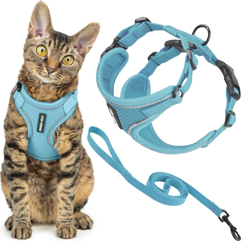 Voyager Escape-Proof Step-in Lock Cat Harness & 5ft Neoprene-Handle Leash Set All-Weather Mesh with Reflective Stitching for Small to Large Cats by Best Pet Supplies, Baby Blue (327), XXXS Baby Blue (327) XXXS (Chest: 10.5 - 13") - PawsPlanet Australia