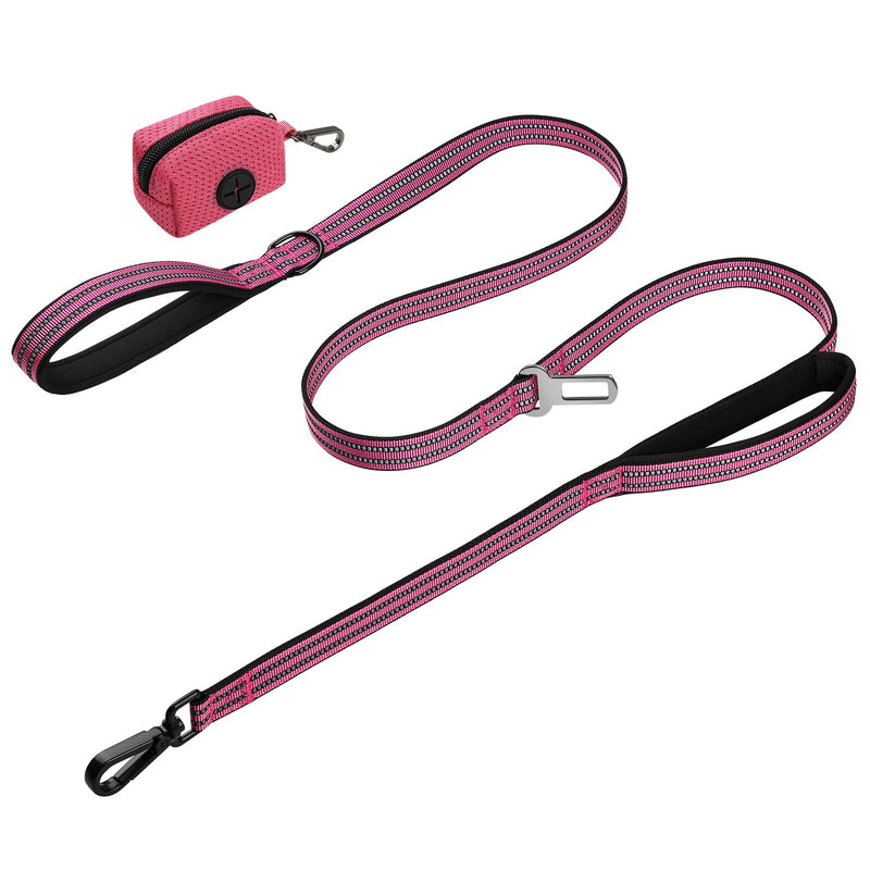 WINGOIN Heavy Duty Dog Leash for Large Medium Small Dogs, Reflective Tactical Dog Training Leash with Double Handles, Poop Bag Holder, Safety Buckle, 6FT Long Lead for Dogs Walking, Running, Pink - PawsPlanet Australia