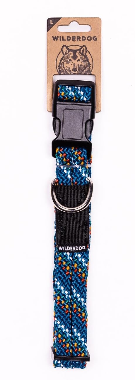 Wilderdog Climbing Rope Dog Collar - Outdoor Durable Climbing Rope Design with Heavy-Duty Secure Hardware for Safety - Adjustable to fit 17"-24" Around with a 1" Band - Large - Pacific Blue - PawsPlanet Australia