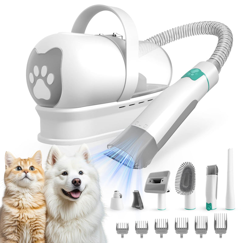 Dog Grooming Kit, Pet Grooming Vacuum with Pet Clipper Nail Grinder, Dog Hair Vacuum with 6 Pet Grooming Tools for Dogs Cats Shedding Grooming - PawsPlanet Australia