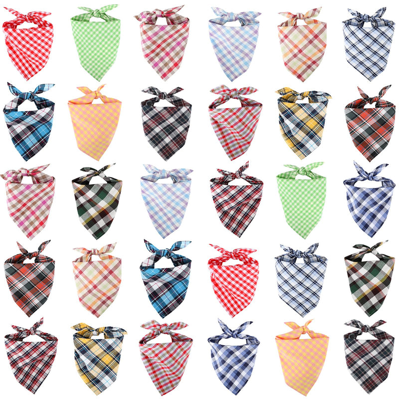 Segarty 30 Pack Triangle Plaid Bibs, 22.8"x15.7" Pet Scarf Washable Dog Bandanas Accessories Bulk for Small Medium Dogs Cats Large Puppy, Adjustable Reversible Boy Pets Birthday Kerchief Assorted_22.8"x15.7"_30PCS - PawsPlanet Australia