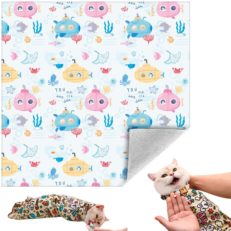 Cat Grooming Wrap, Self-Adherent Soft Cat Blanket to Wrap, Nail Clipping, Anti-Bite, Anti-Scratch, Anti-Escape Calming Wrap (Ocean, 10-13 lbs) Ocean