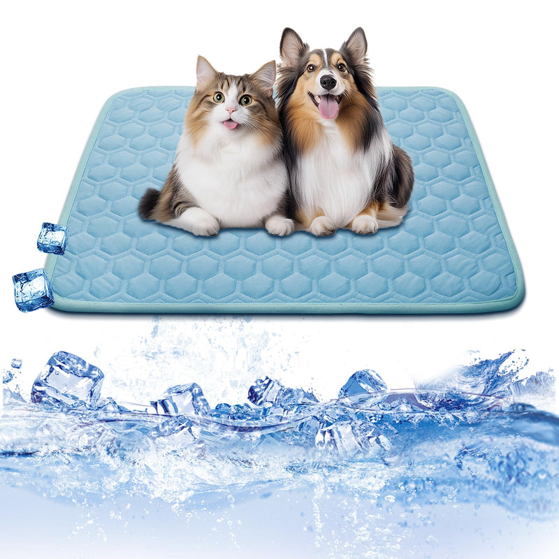 Mannice Premium Cooling Mat for Dogs Non-Slip Self-Cooling Pad for Dogs Pet Cat Indoor Portable Kennel Puppy Bed for Summer Crate Pad for Dog Washable Light Blue 20x30 inch - PawsPlanet Australia
