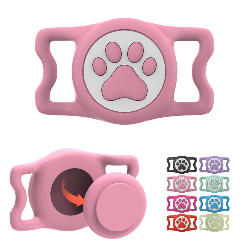 Waterproof Airtag Dog Collar Holder for Apple Air Tag, Silicone Dog Airtag Holder for Dogs & Cat Collars(Pink) Pink - PawsPlanet Australia