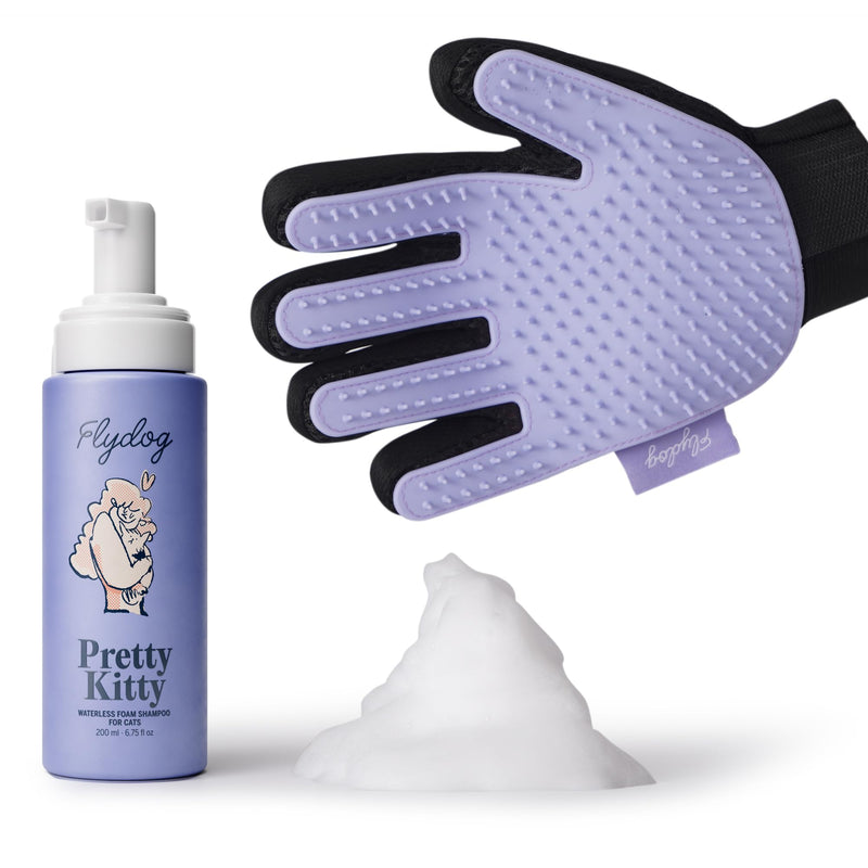 Pretty Kitty Waterless Cat Dry Shampoo with Grooming Glove– No Rinse, Lick-Safe, Moisturizing for Dry Skin, Dandruff, Deshedding, Wash Soap Spray Foam for Kittens, Bathing & Cleaning Supplies Shampoo Kit for Right-Handed - PawsPlanet Australia