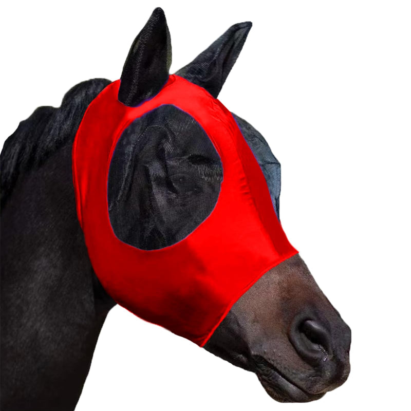 Horse Fly Mask with Ears, Comfortable Fit Stretch Fabric with UV Protection Soft on Skin Breathability for Small/Medium Size Horses (Red) Red Large (For 13.2-15.2 hand horse) - PawsPlanet Australia