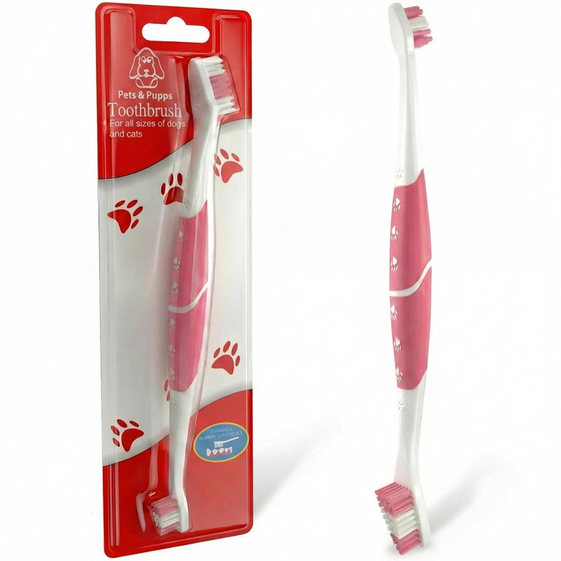 Pet Toothbrush for Dogs, Cats with Soft Bristles - Easy Teeth Cleaning & Dental Care, Non Slip Dual Head Dog Toothbrush for Medium & Large Pets, Toothpaste Not Included (Pack of 1 (Pink)) Pack of 1 (Pink) - PawsPlanet Australia