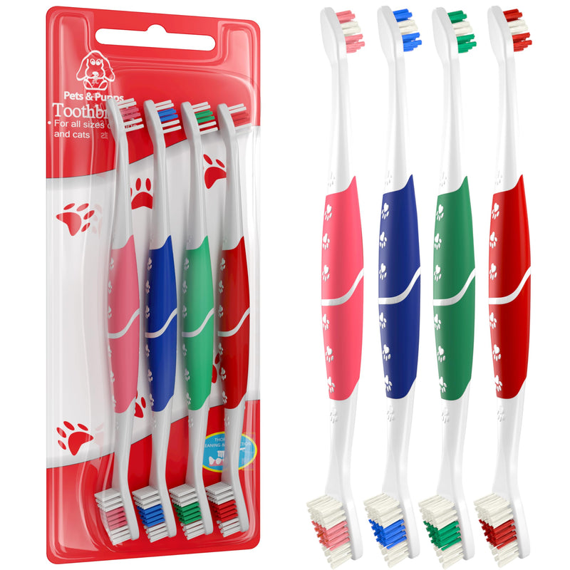 Pet Toothbrush for Dogs, Cats with Soft Bristles - Easy Teeth Cleaning & Dental Care, Non Slip Dual Head Dog Toothbrush for Medium & Large Pets, Toothpaste Not Included (Pack of 4(Multi)) Pack of 4(multi)