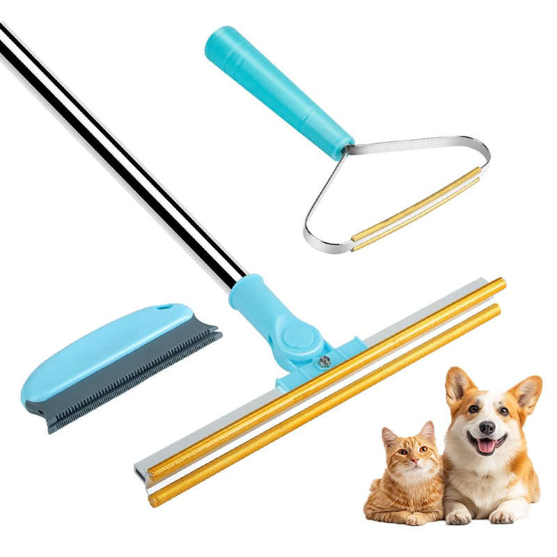 3 in 1 Carpet Rake for Pet Hair Removal, Tool Set of 3, 55” Long Handle Carpet Pet Hair Removal Carpet Scraper Dog Cat Hair Remover for Sofa, Couch, Car, Rug Blue - PawsPlanet Australia