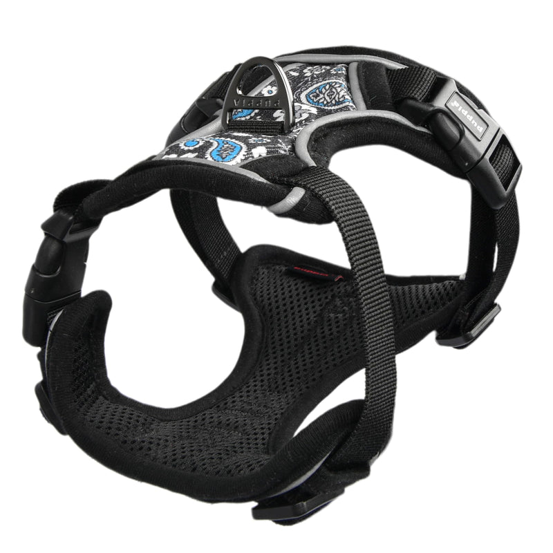 Puppia Cynthia Dog Harness H Sturdy Adjustable Neck and Chest Reflective Flower Pattern Front and Back D-Ring for Small and Medium Dogs, Black, Medium - PawsPlanet Australia