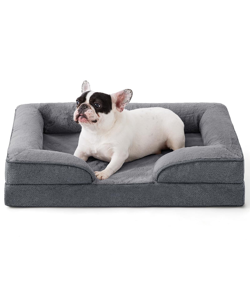 Made4pet Dog Bed Orthopedic, Dog Sofa for Small Dogs Supportive Foam Pet Cushions Bed with Washable Removable Cover, Egg-Crate Foam, Waterproof Lining Bottom, Grey, 30 * 20 * 6.5 Inch Gray 30*20*6.5 Inch - PawsPlanet Australia