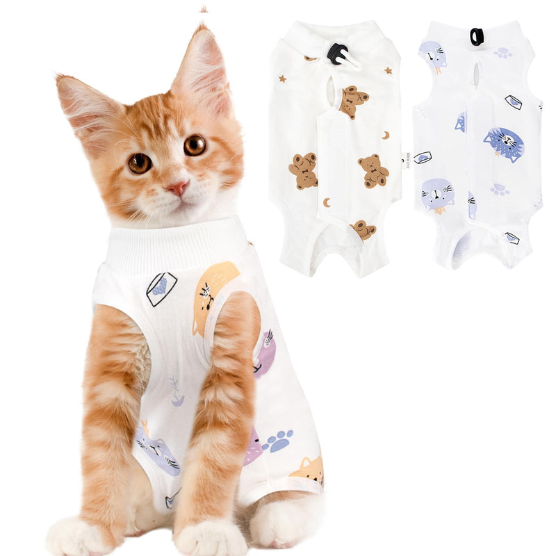 2PCS Cat Recovery Suit for Abdominal Wounds or Skin Diseases, Brown Bear & Blue Cat Cat Onesie for Cats After Surgery Female Kitten Recovery Suit, Breathable E-Collar Alternative - PawsPlanet Australia
