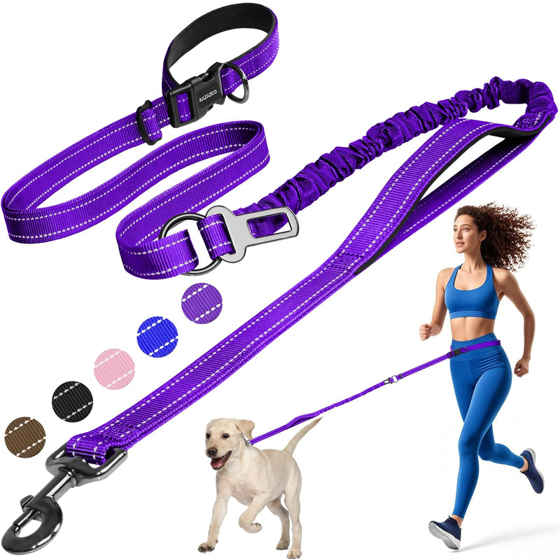 Hands-Free Dog Leash with 6-9FT Adjustable Length - Heavy Duty No Pull Bungee Design, Reflective Safety for Walking, Jogging & Training | Suitable for Medium to Large Dogs Purple L PRUPLE - PawsPlanet Australia