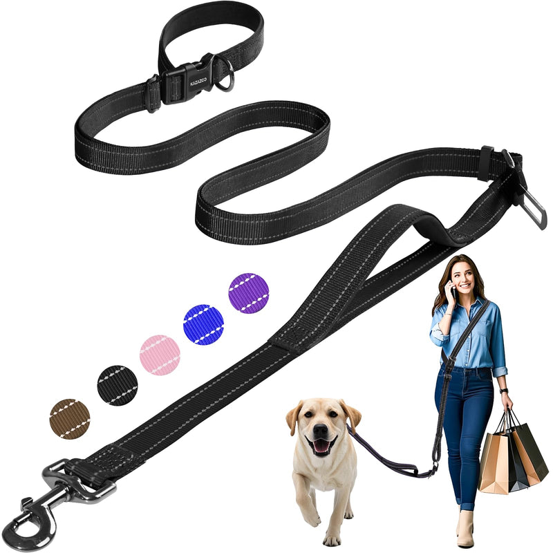 Hands-Free Dog Leash with Adjustable Length 6-9FT + Dual Padded Handles Reflective Safety for Walking, Jogging & Training | Suitable for Medium to Large Dogs & Puppies Black-L L - PawsPlanet Australia