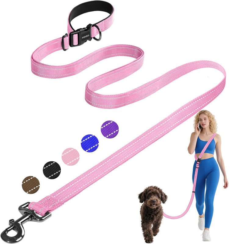 Kazazoo Hands-Free Dog Leash Adjustable Length 5-8 Ft, Waist for Dog Walking, Running for Small &Medium Dogs with Reflective Strips, Ballistic Nylon, Waist Belt, Lightweight Pink M - PawsPlanet Australia