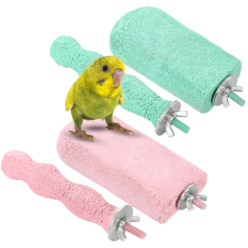 Soulchen 4 Pcs Bird Beak Grinding Calcium Stone Perches Parrot Teeth Mouth Molar Cage Accessories Platform Paw Grinding Sticks Jumping Stand for Macaws Parakeets Finches Cockatiel(Green,Pink) Green,Pink - PawsPlanet Australia