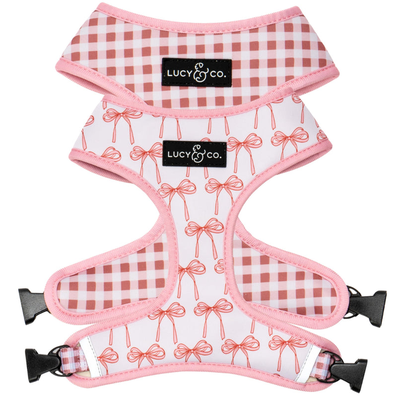 Lucy & Co. Cute Reversible Dog Harness Walking Halter - Best Designer Pet Harnesses for XS - XL Dogs - Padded Adjustable Vest for Easy Walking (Medium, Ballet Bows - White & Pink Bows) Medium The Take a Bow Dog Harness - PawsPlanet Australia